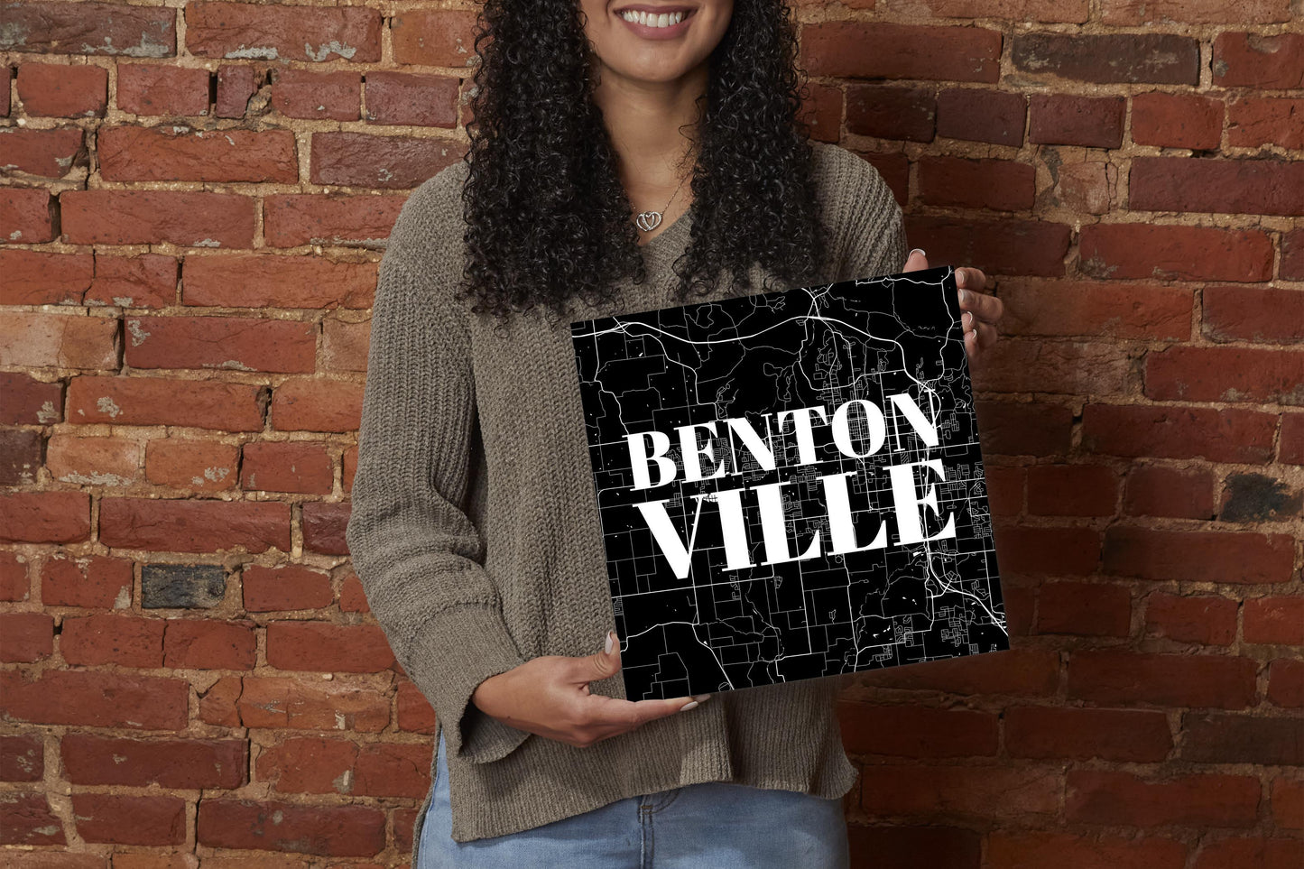 Minimalist B&W Arkansas Bentonville Map | Wood Sign | Eaches | Min 2