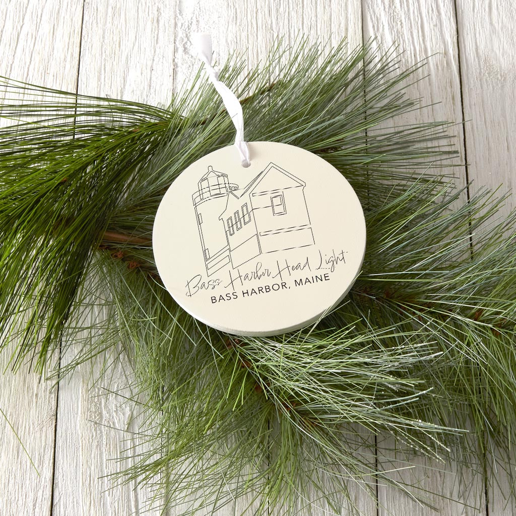 Cream Bass Harbor Head Light| Wood Ornament | Eaches | Min 6