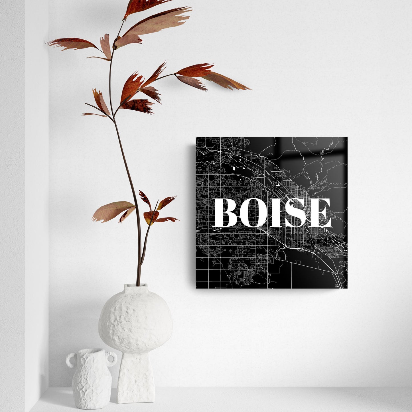 Minimalist B&W Idaho Boise Map | Hi-Def Glass Art | Eaches | Min 2