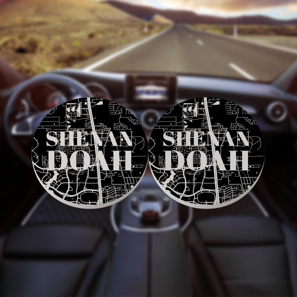 Minimalistic B&W Texas Shenandoah Map | Absorbent Car Coasters | Set of 2 | Min 4