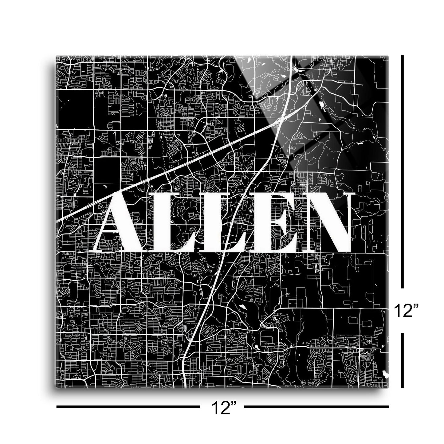 Minimalistic B&W Texas Allen Map | Hi-Def Glass Art | Eaches | Min 1