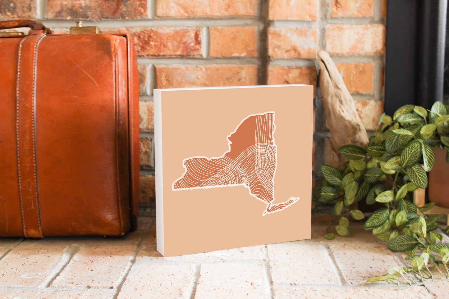 Modern Minimalist New York State Fluid Lines Light | Wood Block | Eaches | Min 2