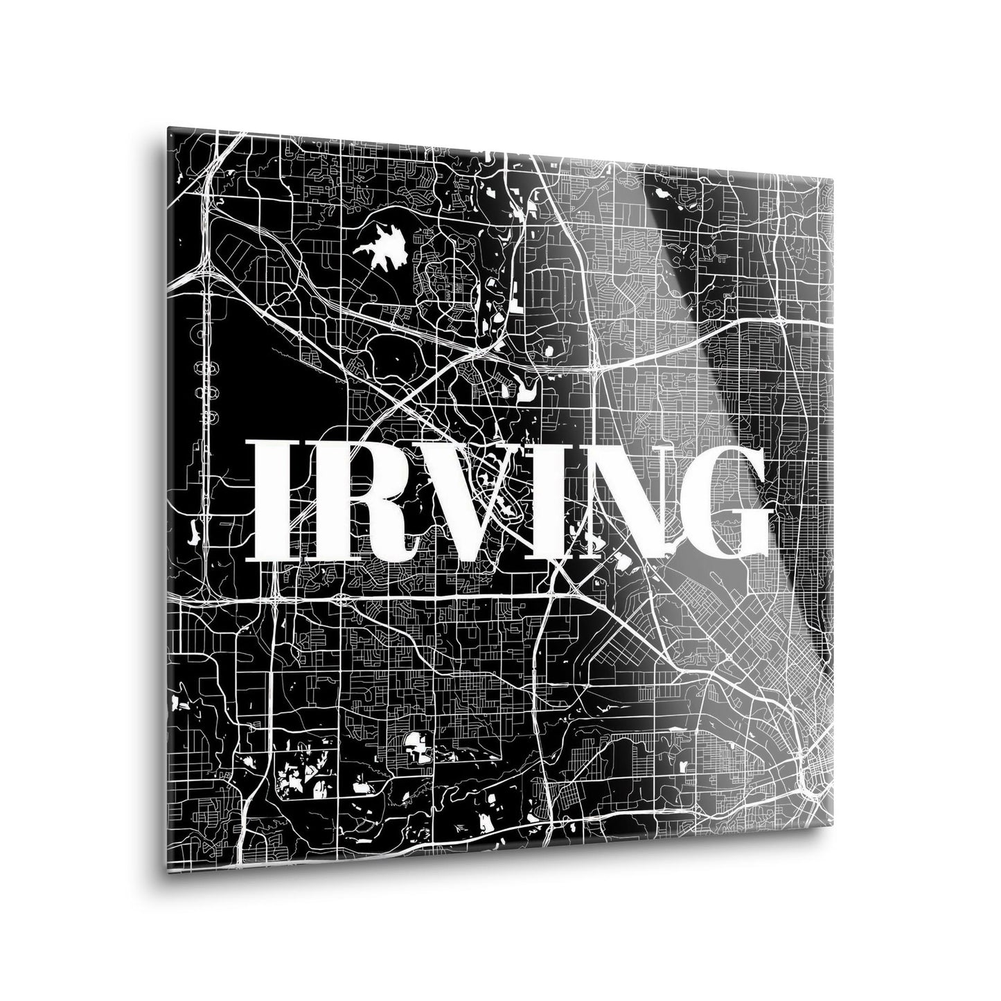 Minimalistic B&W Texas Irving Map | Hi-Def Glass Art | Eaches | Min 1
