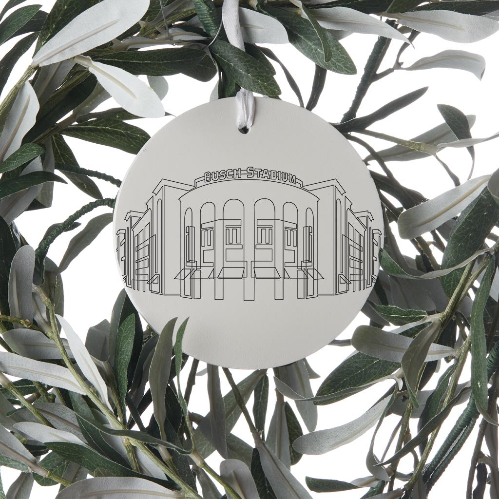 Minimalist B&W Missouri Busch Stadium Line Drawing| Wood Ornament | Eaches | Min 6
