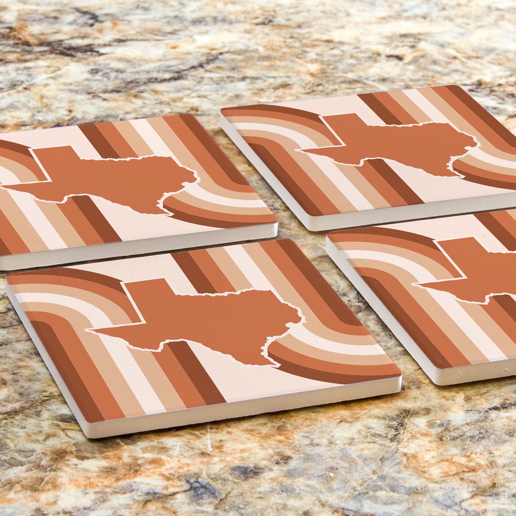 Modern Minimalist Texas State Shape Retro Lines | Absorbent Coasters | Set of 4 | Min 2