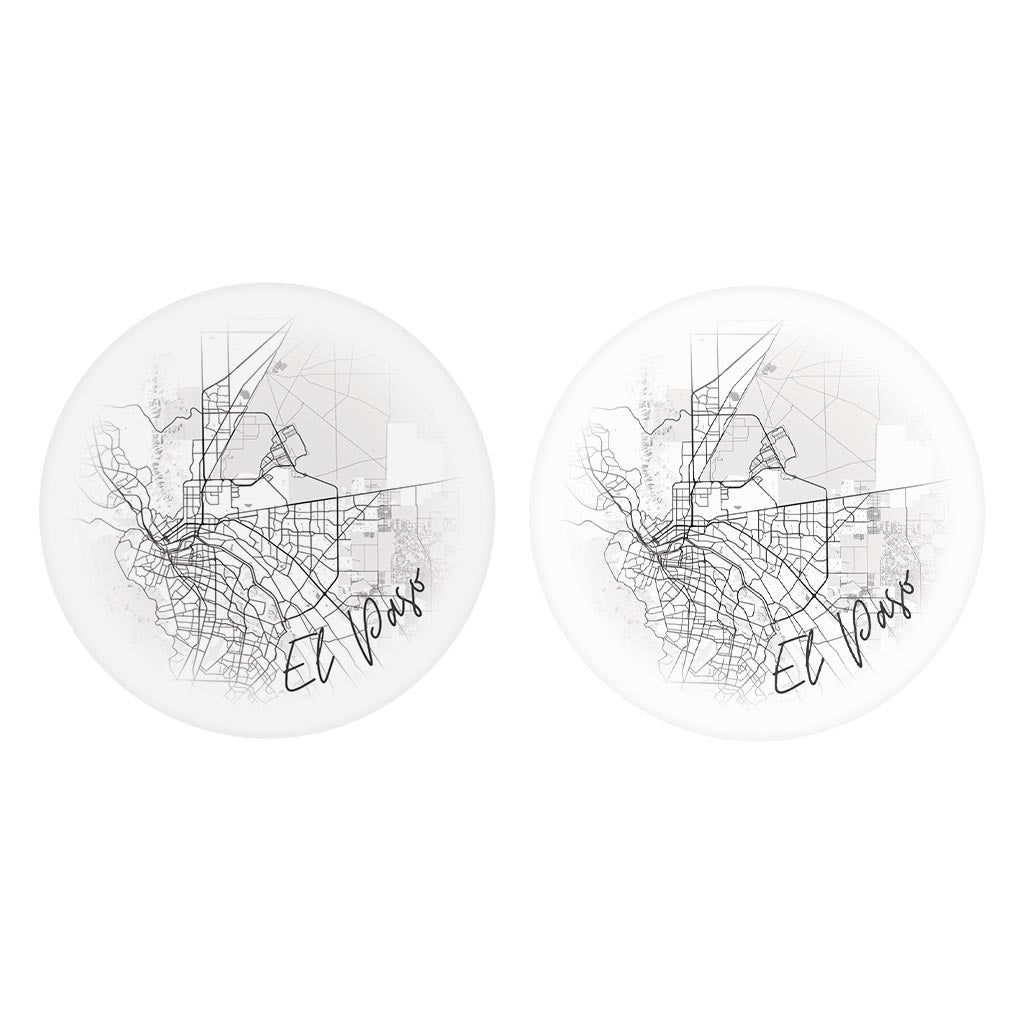 Minimalistic B&W Texas El Paso Circle Map | Absorbent Car Coasters | Set of 2 | Min 4