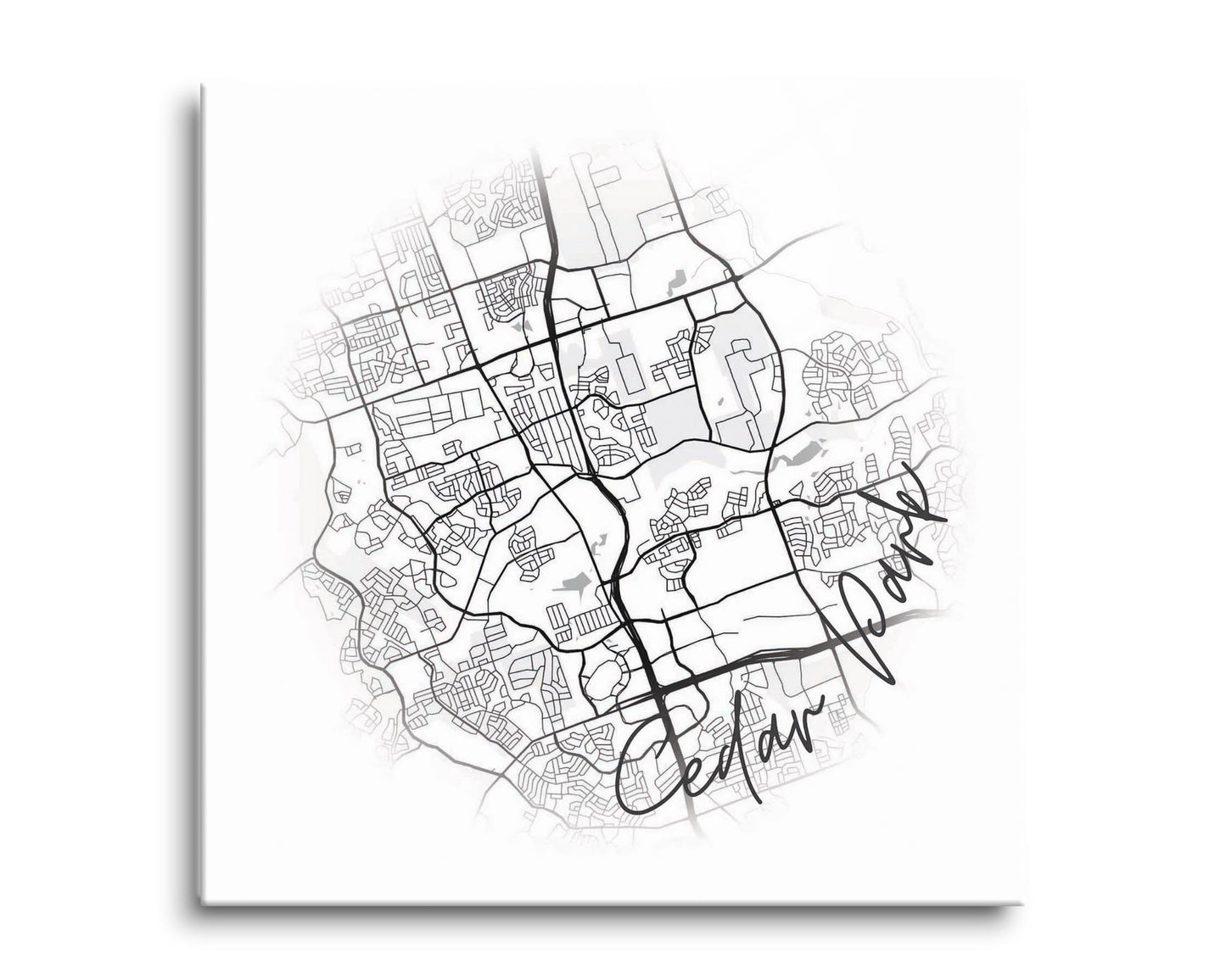 Minimalistic B&W Texas Cedar Park Circle Map | Hi-Def Glass Art | Eaches | Min 2