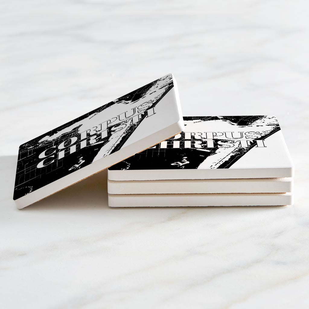 Minimalistic B&W Texas Corpus Christi Map | Absorbent Coasters | Set of 4 | Min 2
