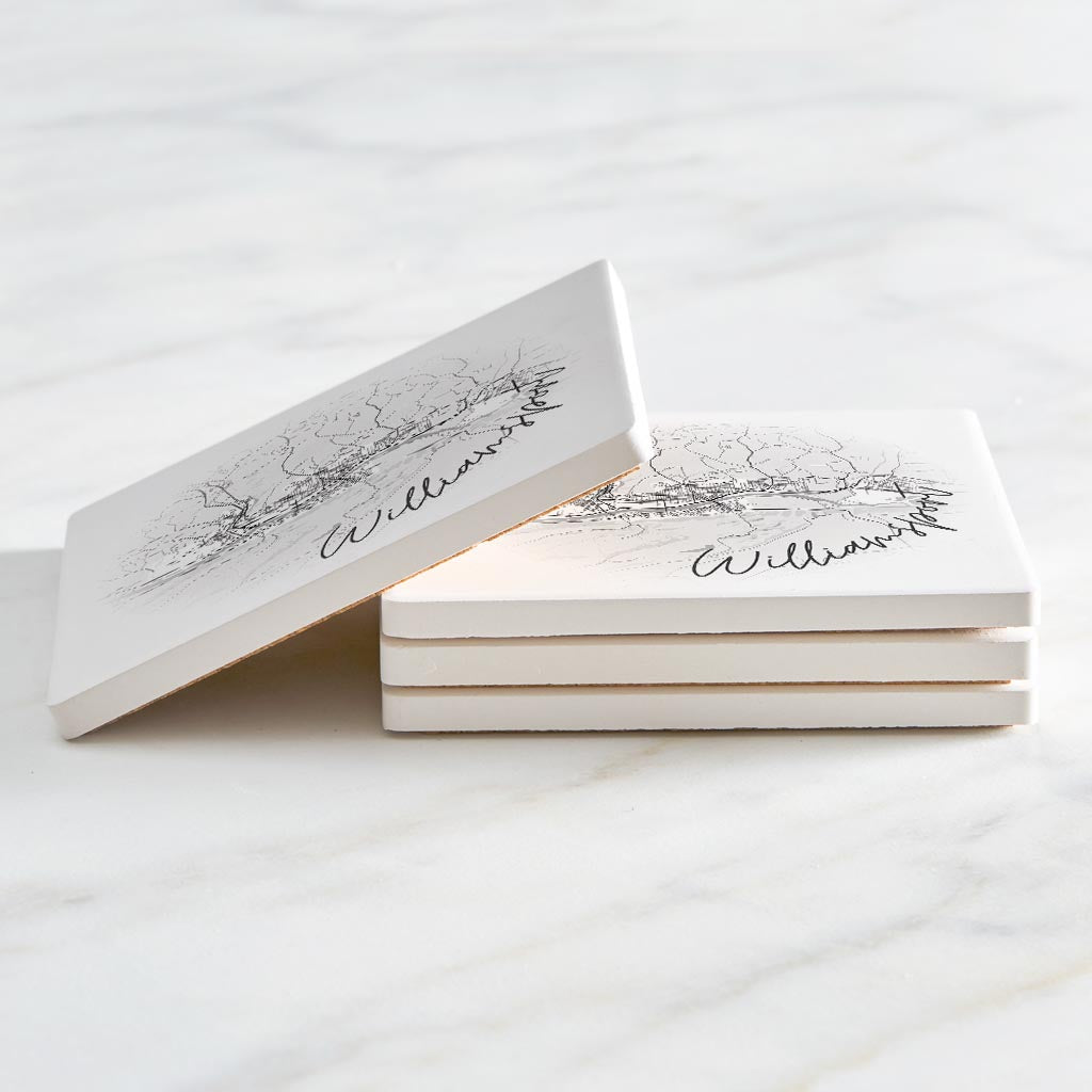 Minimalistic B&W Pennsylvania Williamsport Circle Map | Absorbent Coasters | Set of 4 | Min 2