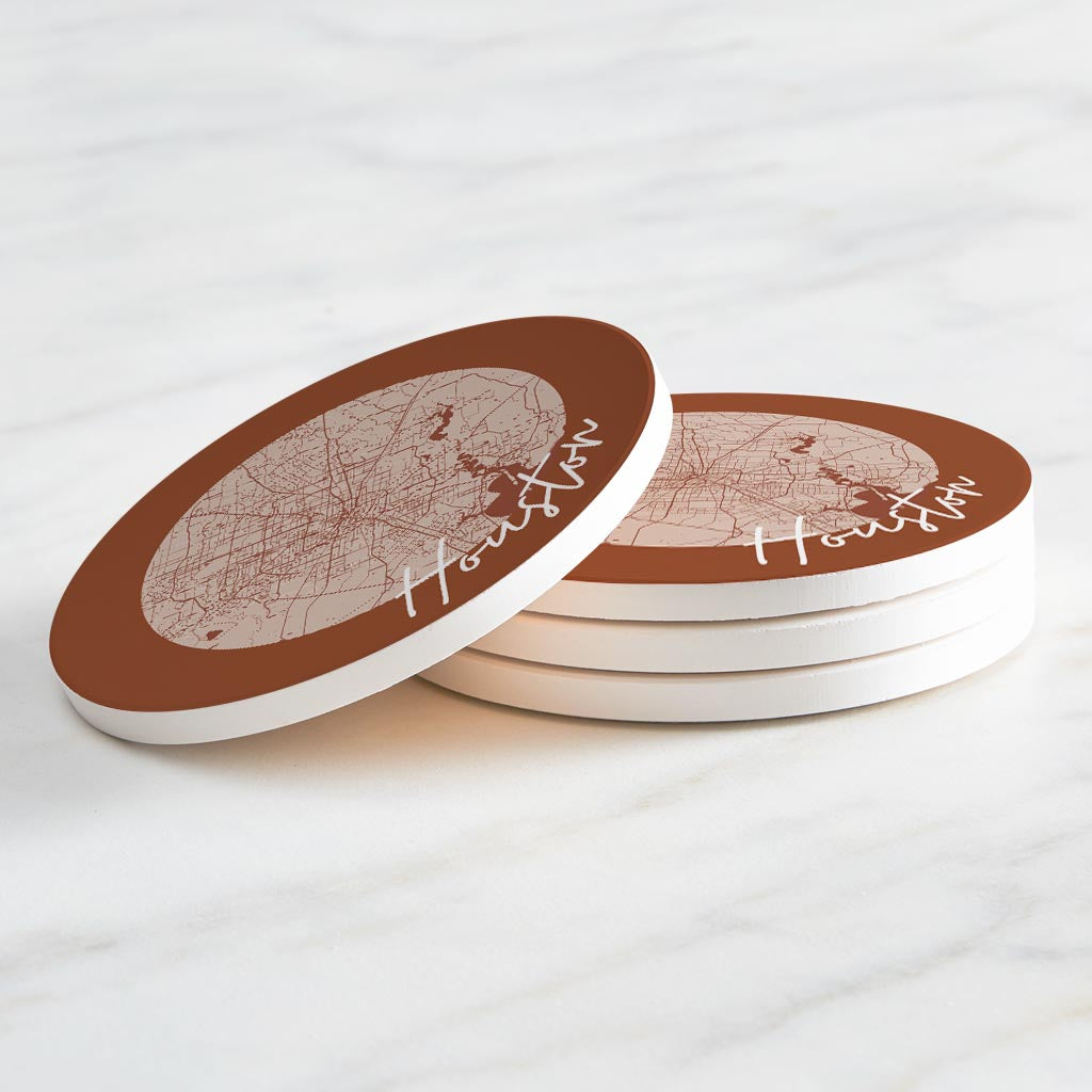 Modern Minimalist Houston Texas Map | Absorbent Coasters | Set of 4 | Min 2