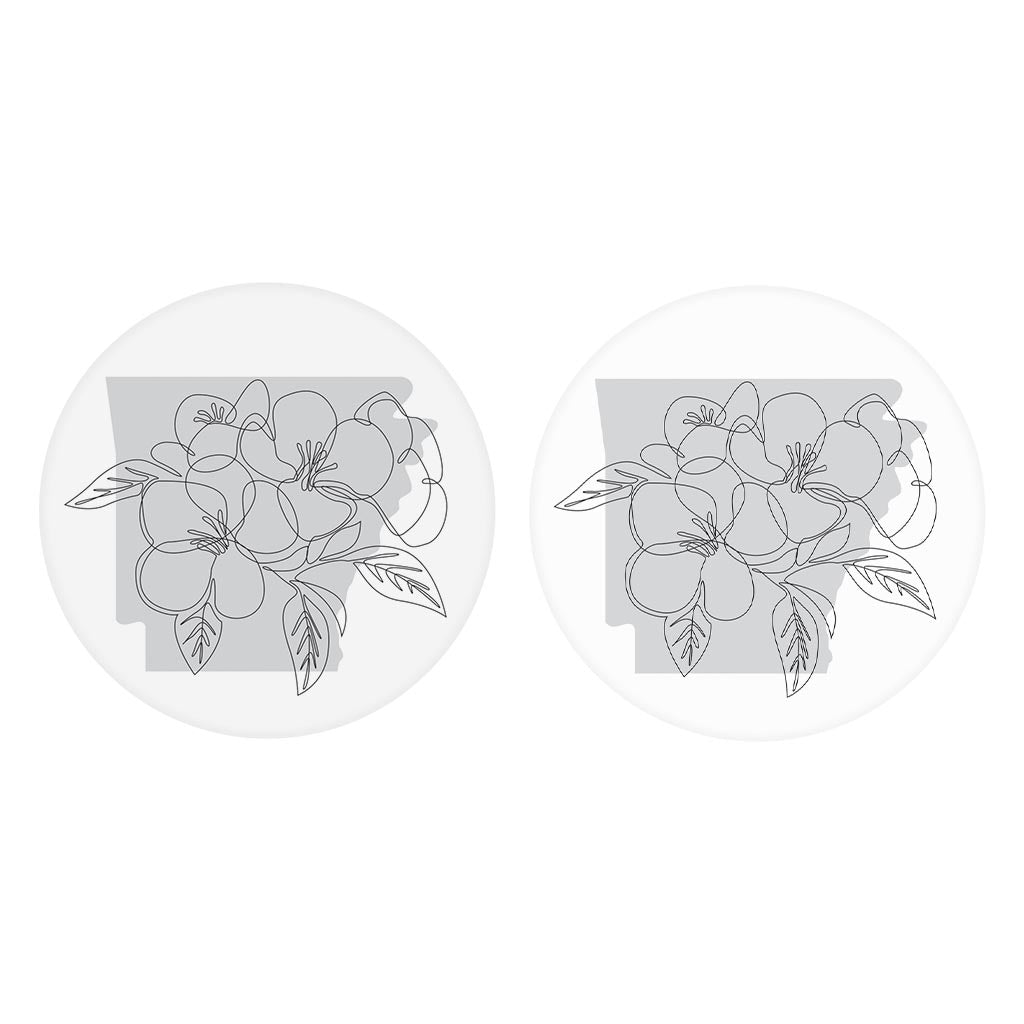 B&W Minimalist Arkansas Single Line Apple Blossoms | Absorbent Car Coasters | Set of 2 | Min 4