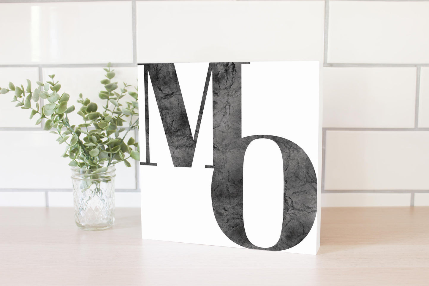 Minimalist B&W Missouri White Initials | Wood Block | Eaches | Min 2