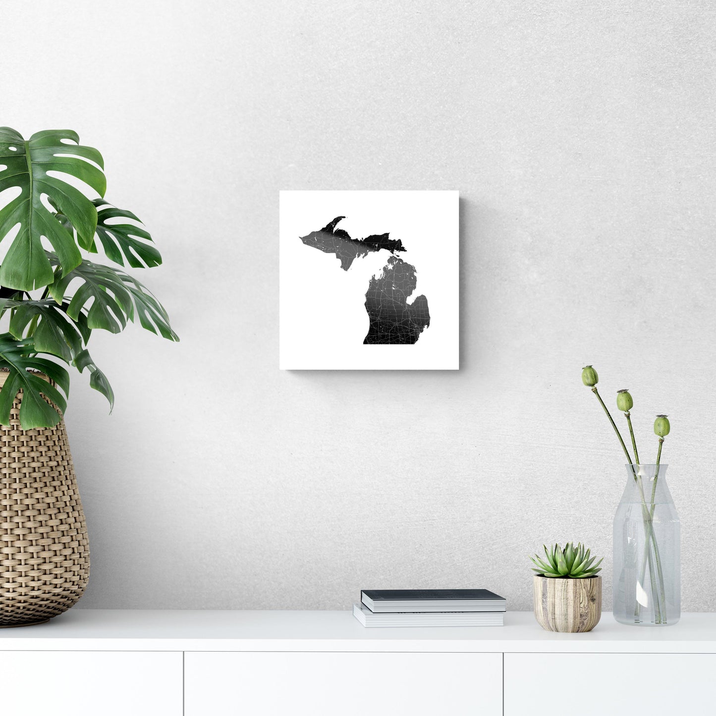 Minimalistic B&W Michigan Map Petoskey Star | Hi-Def Glass Art | Eaches | Min 1