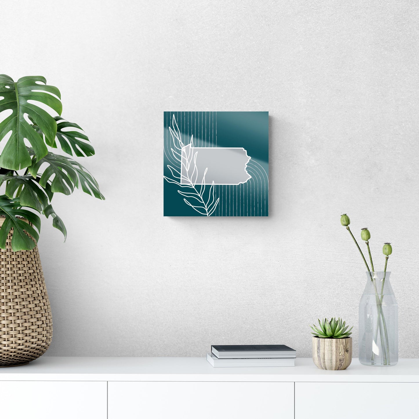 Modern Minimalist Pennsylvania Shape With Leaf | Hi-Def Glass Art | Eaches | Min 1