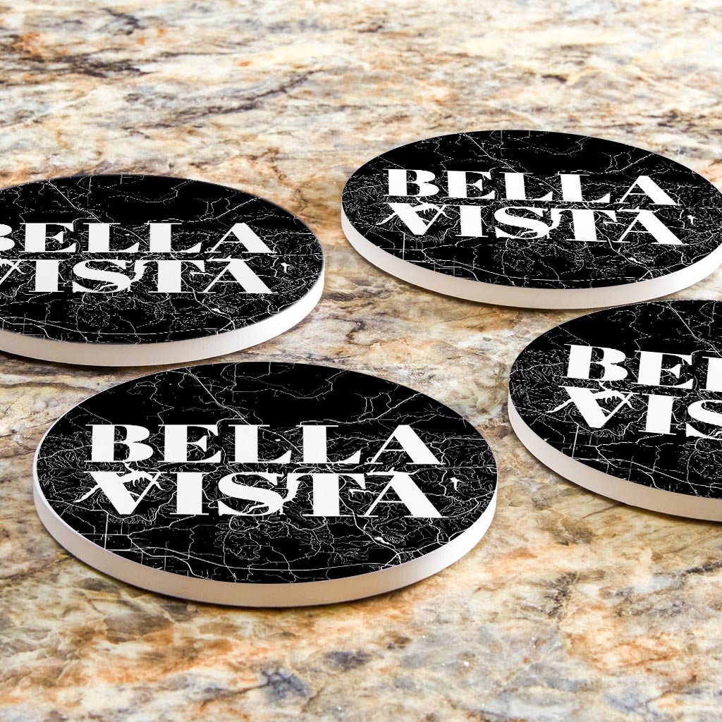 Minimalist B&W Arkansas Bella Vista Map | Absorbent Coasters | Set of 4 | Min 2