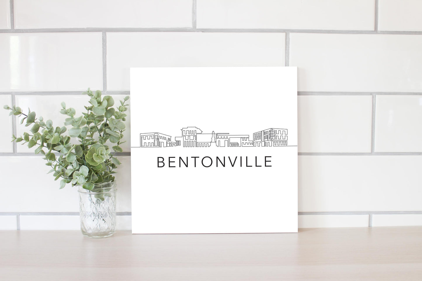 Minimalist B&W Arkansas Bentonville Skyline | Wood Sign | Eaches | Min 2