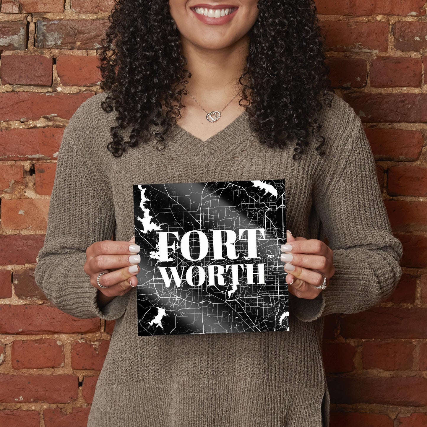 Minimalistic B&W Texas Fort Worth Map | Hi-Def Glass Art | Eaches | Min 2