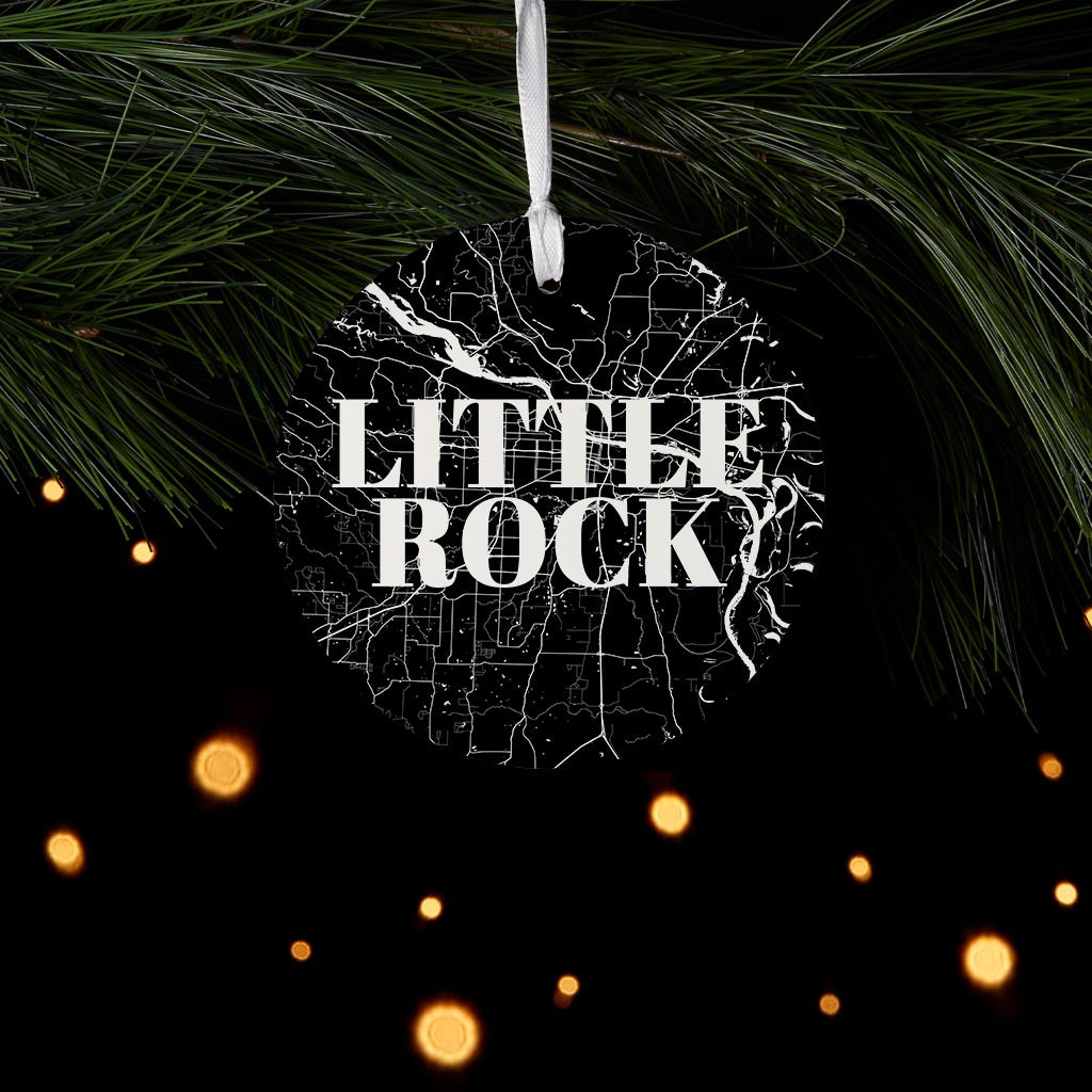B&W Minimalist Arkansas Little Rock Map | Wood Ornament | Eaches | Min 6