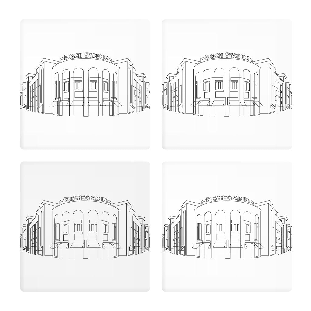 Minimalist B&W Missouri Busch Stadium Line Drawing | Absorbent Coasters | Set of 4 | Min 2