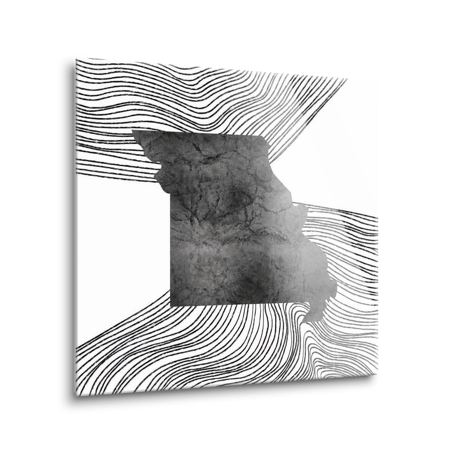 Minimalist B&W Missouri State With Fluid Lines | Hi-Def Glass Art | Eaches | Min 1
