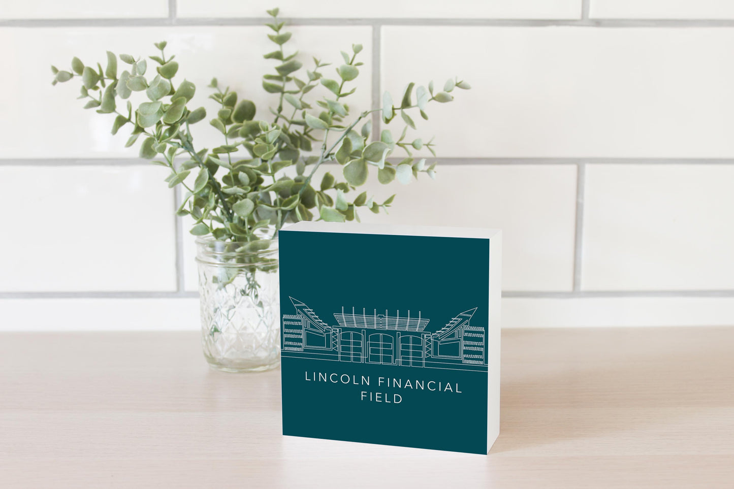 Modern Minimalist Pennsylvania Lincoln Field Line Drawing | Wood Block | Eaches | Min 4