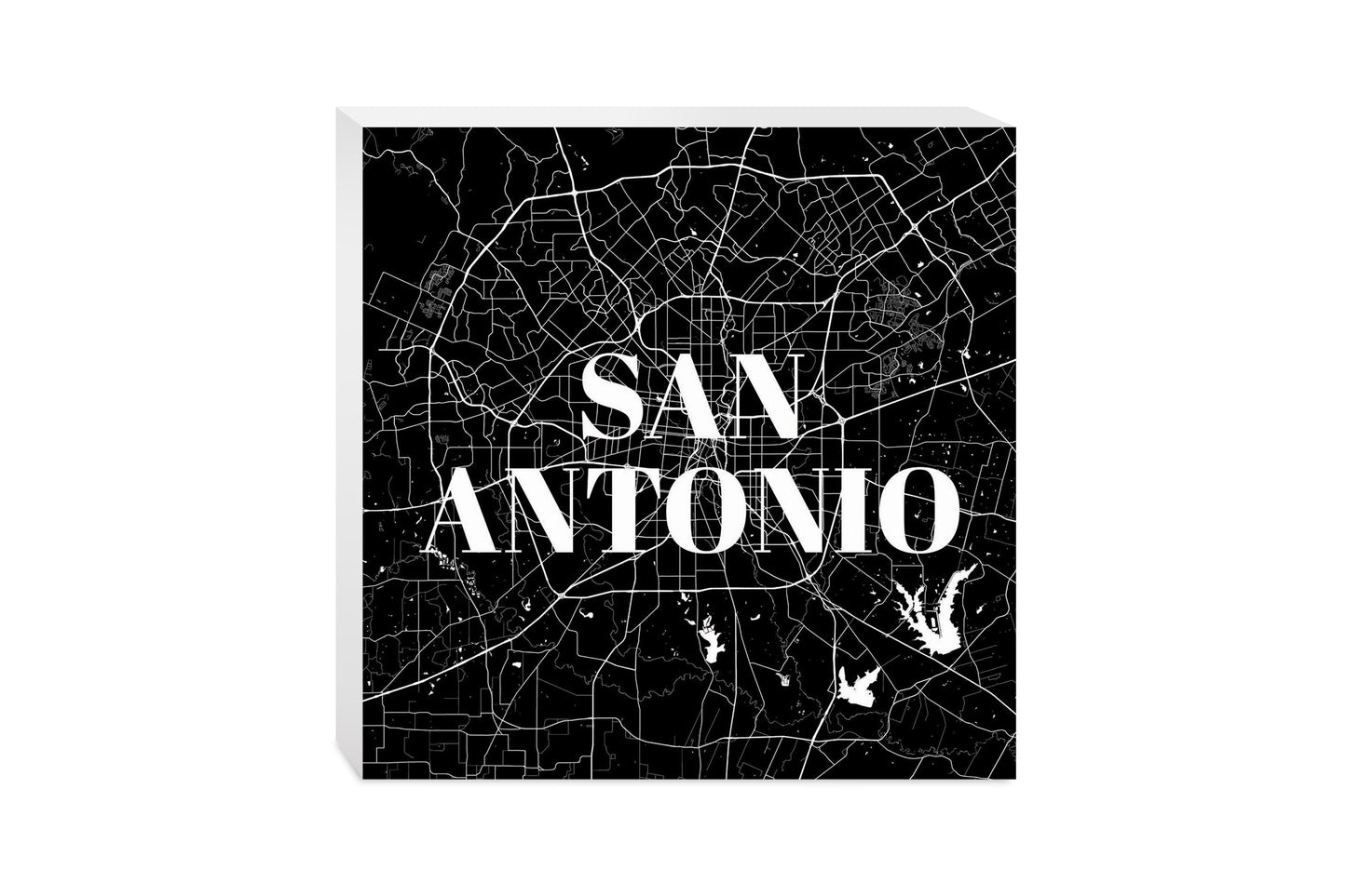 Minimalistic B&W Texas San Antonio Map | Wood Block | Eaches | Min 2