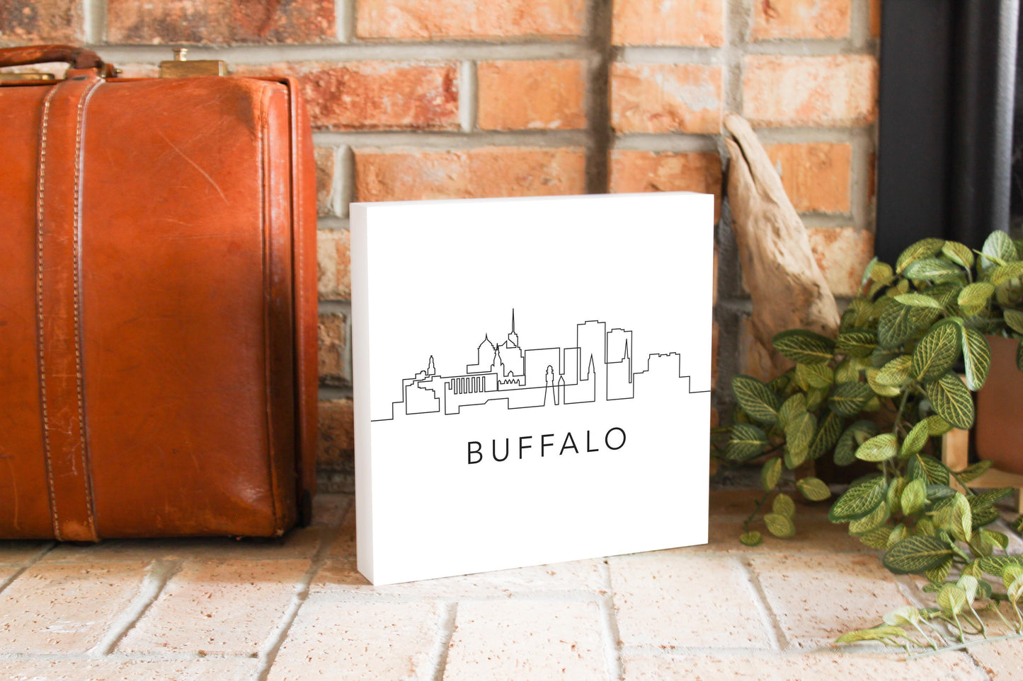Minimalistic B&W New York Buffalo Skyline | Wood Block | Eaches | Min 2
