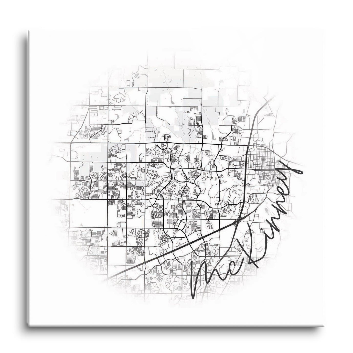 Minimalistic B&W Texas Mckinney Circle Map| Hi-Def Glass Art | Eaches | Min 1