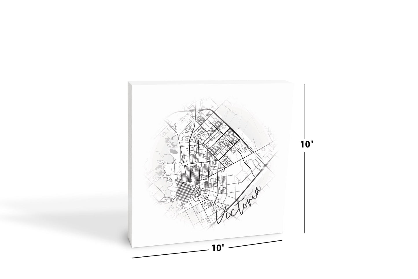 Minimalistic B&W Texas Victoria Circle Map | Wood Block | Eaches | Min 2