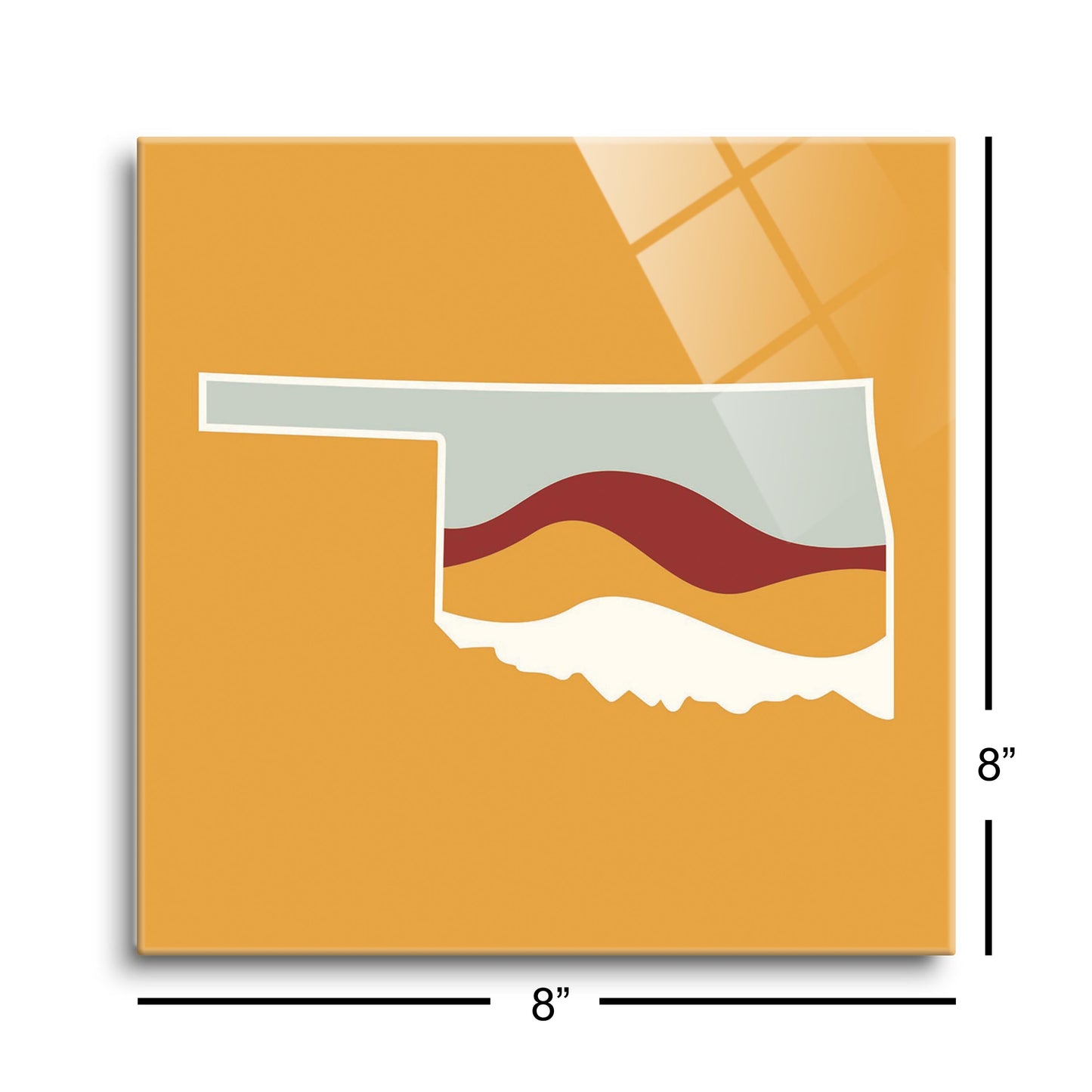 Modern Minimalist Oklahoma Orange Retro State Shape With Hills | Hi-Def Glass Art | Eaches | Min 2