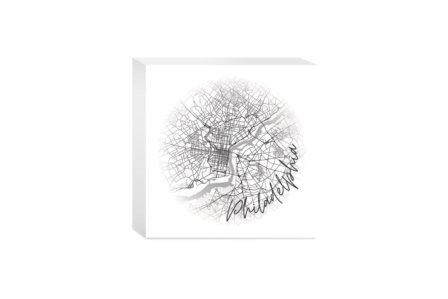 Minimalistic B&W Pennsylvania Philadelphia Circle Map | Wood Block | Eaches | Min 4