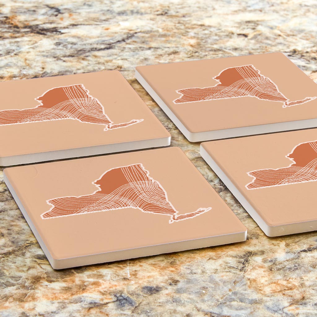 Modern Minimalist New York State Fluid Lines Light | Absorbent Coasters | Set of 4 | Min 2