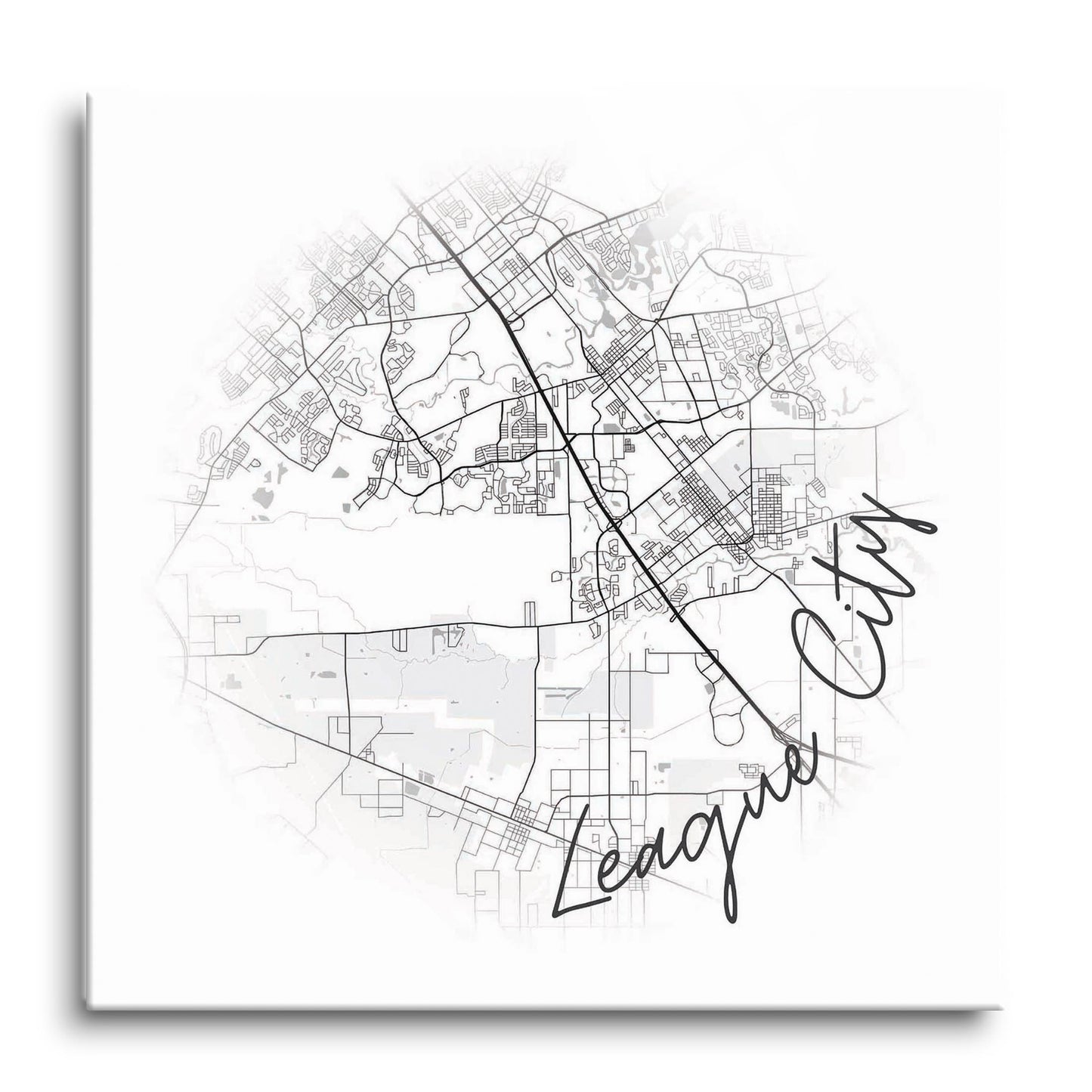 Minimalistic B&W Texas League City Circle Map | Hi-Def Glass Art | Eaches | Min 1