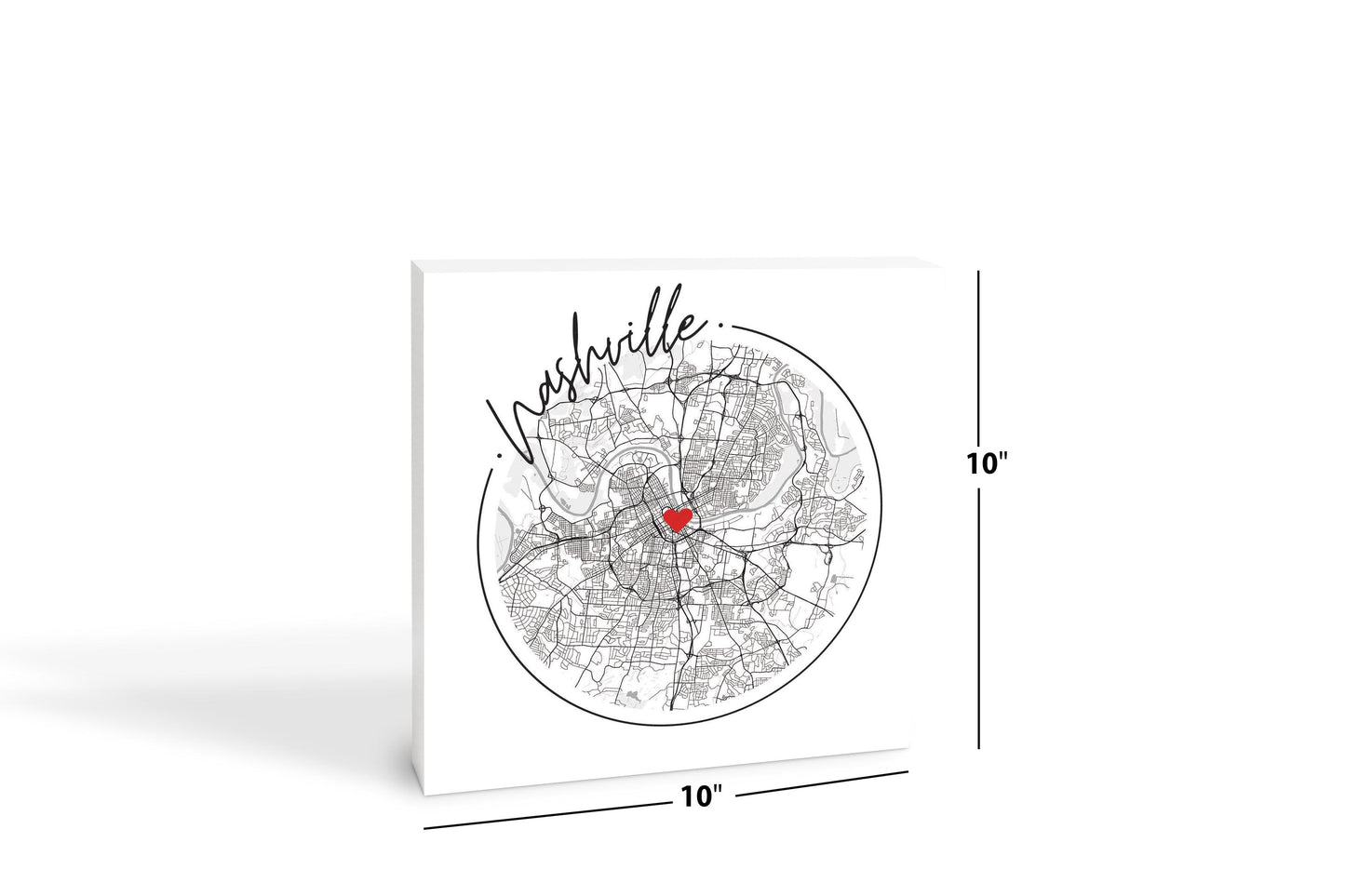 Minimalist B&W Tennessee Nashville Circle Map Heart | Wood Block | Eaches | Min 2