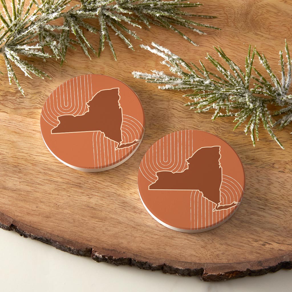 Modern Minimalistic New York Retro Thin Line | Absorbent Car Coasters | Set of 2 | Min 4