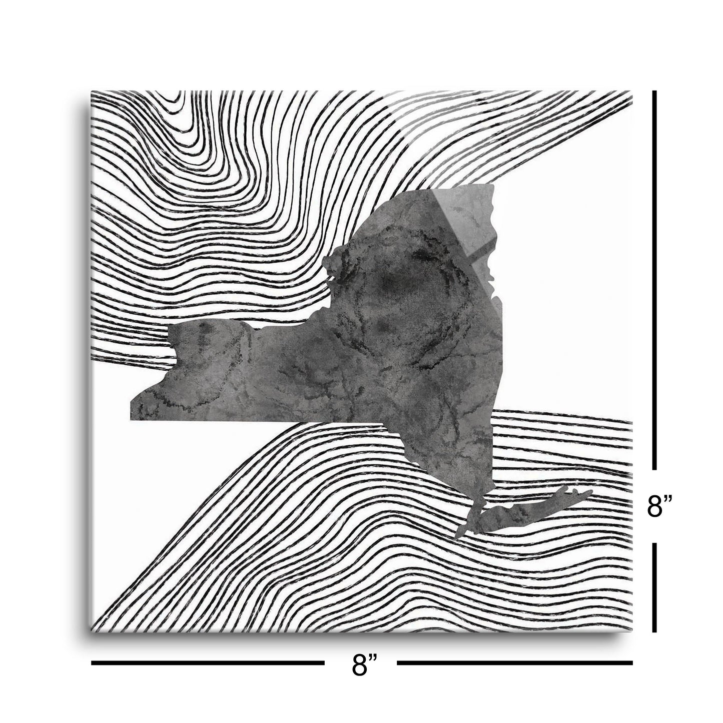 Minimalistic B&W New York State With Fluid Lines | Hi-Def Glass Art | Eaches | Min 2