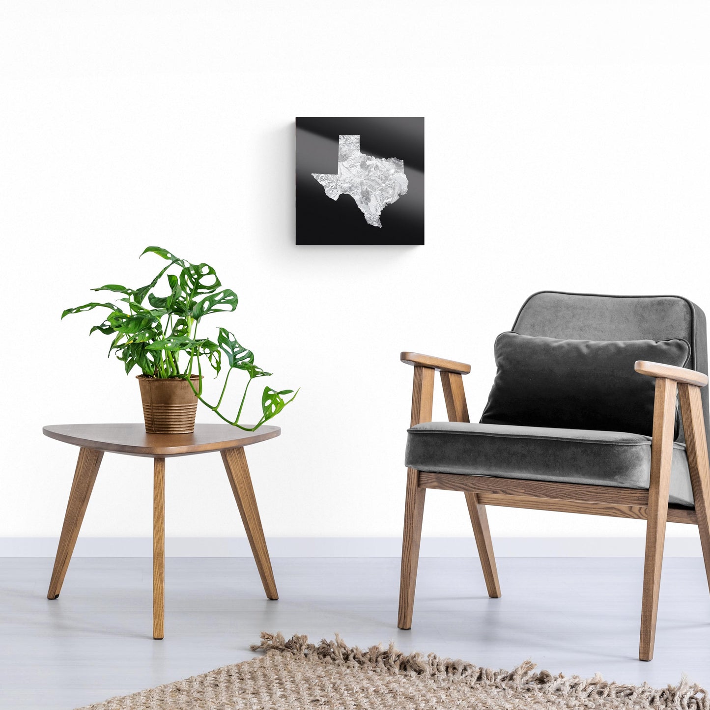Minimalistic B&W Texas Metal State Shape | Hi-Def Glass Art | Eaches | Min 1