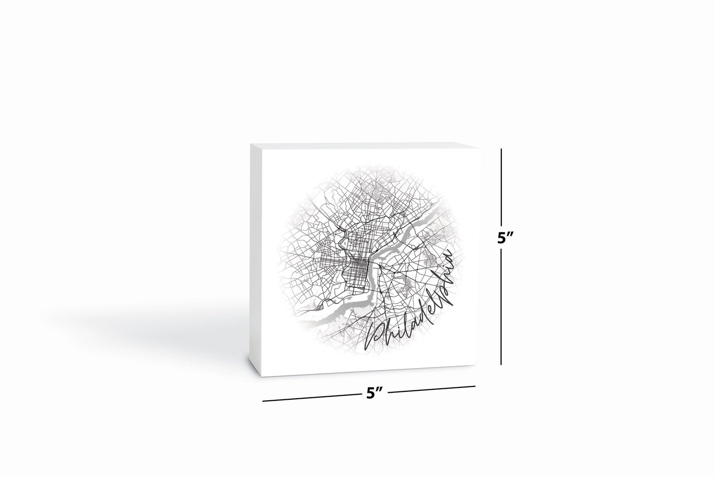 Minimalistic B&W Pennsylvania Philadelphia Circle Map | Wood Block | Eaches | Min 4