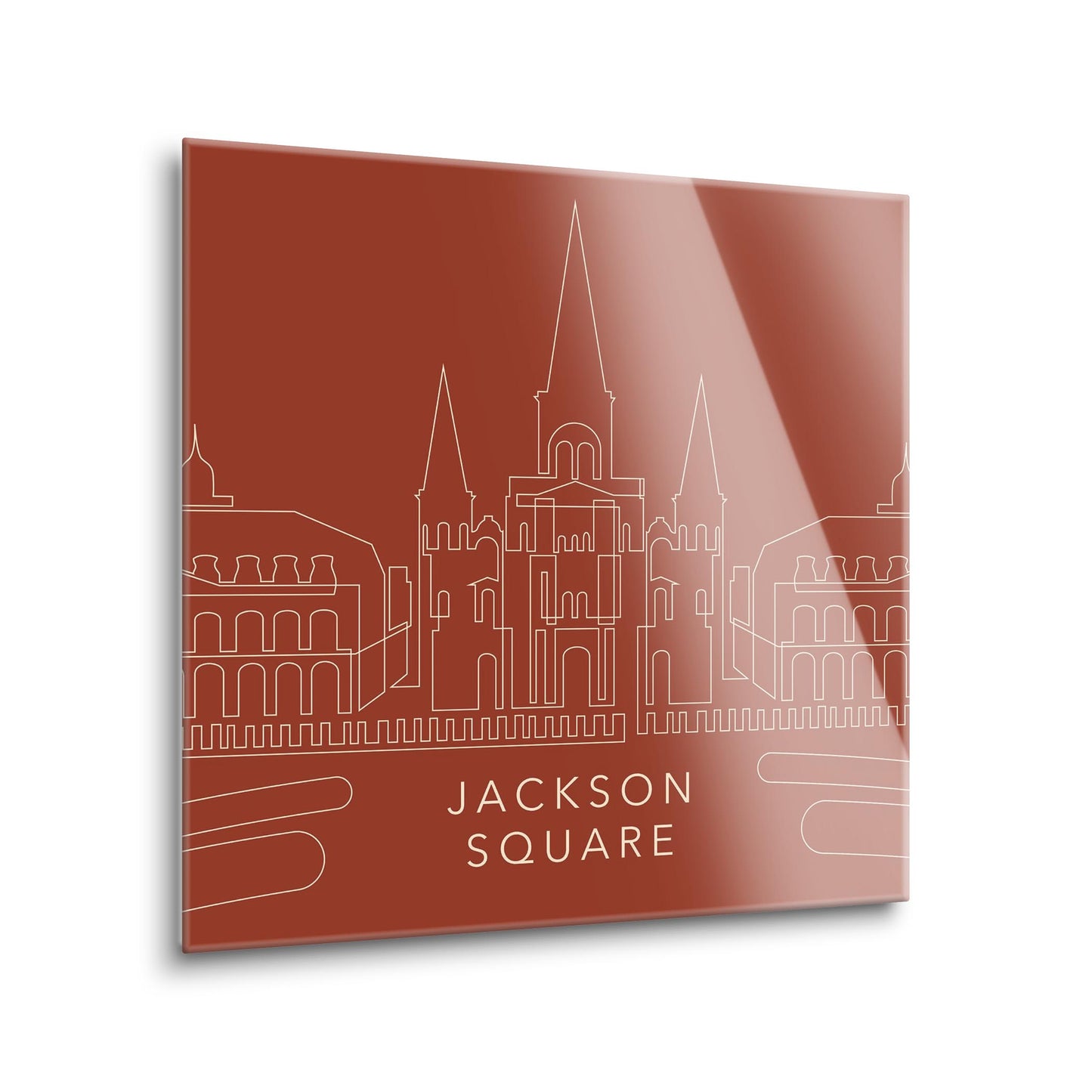 Modern Minimalist Louisiana Jackson Square Line Drawing | Hi-Def Glass Art | Eaches | Min 1