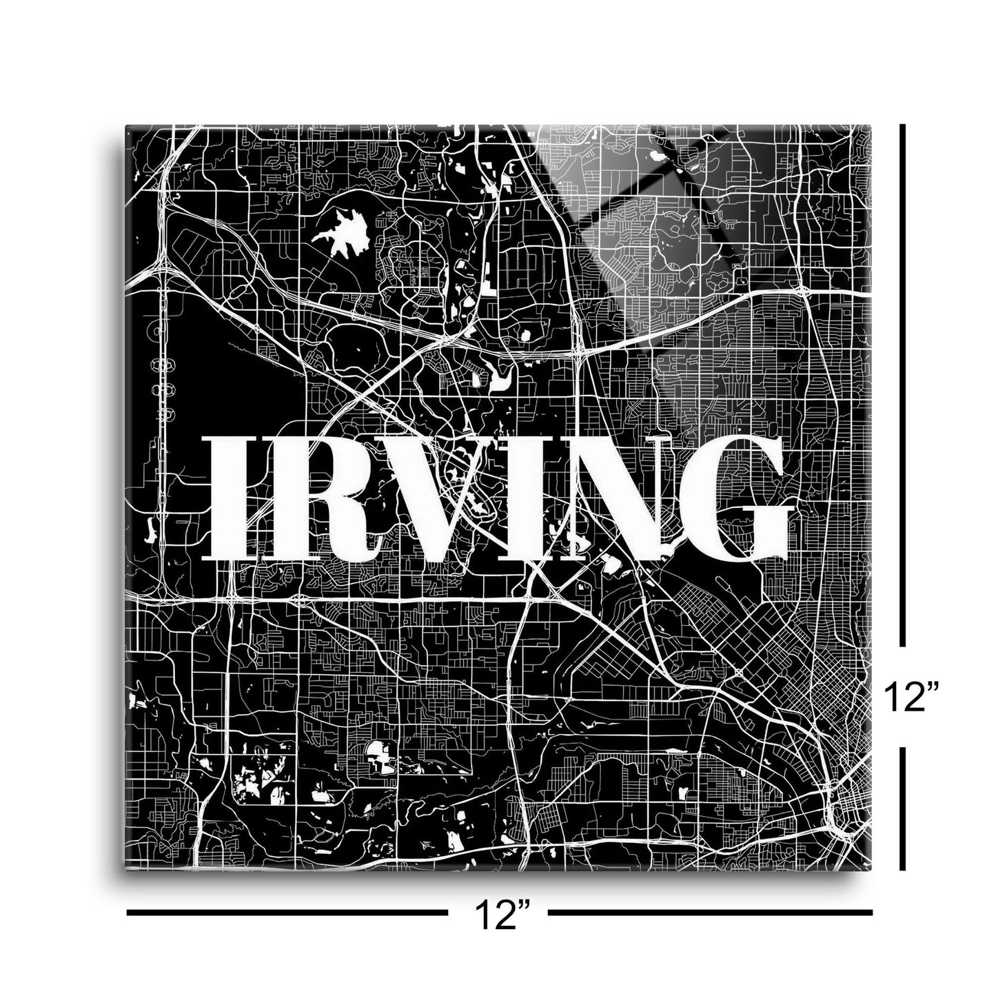 Minimalistic B&W Texas Irving Map | Hi-Def Glass Art | Eaches | Min 1