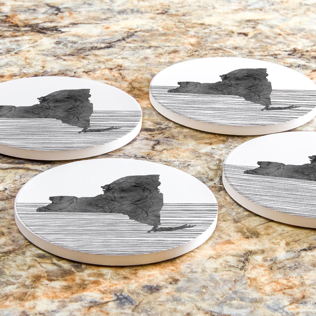 Minimalistic B&W New York Shape Straight Lines | Absorbent Coasters | Set of 4 | Min 2