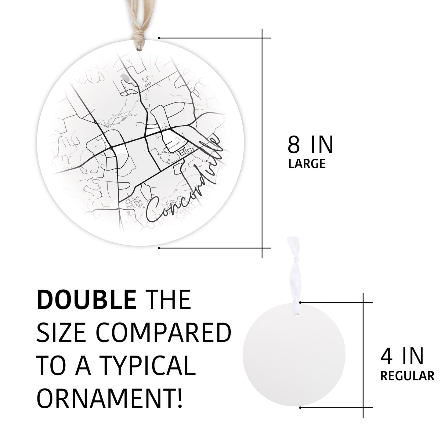 Minimalistic B&W Pennsylvania Concordville Circle Map | Wood Ornament | Eaches | Min 1