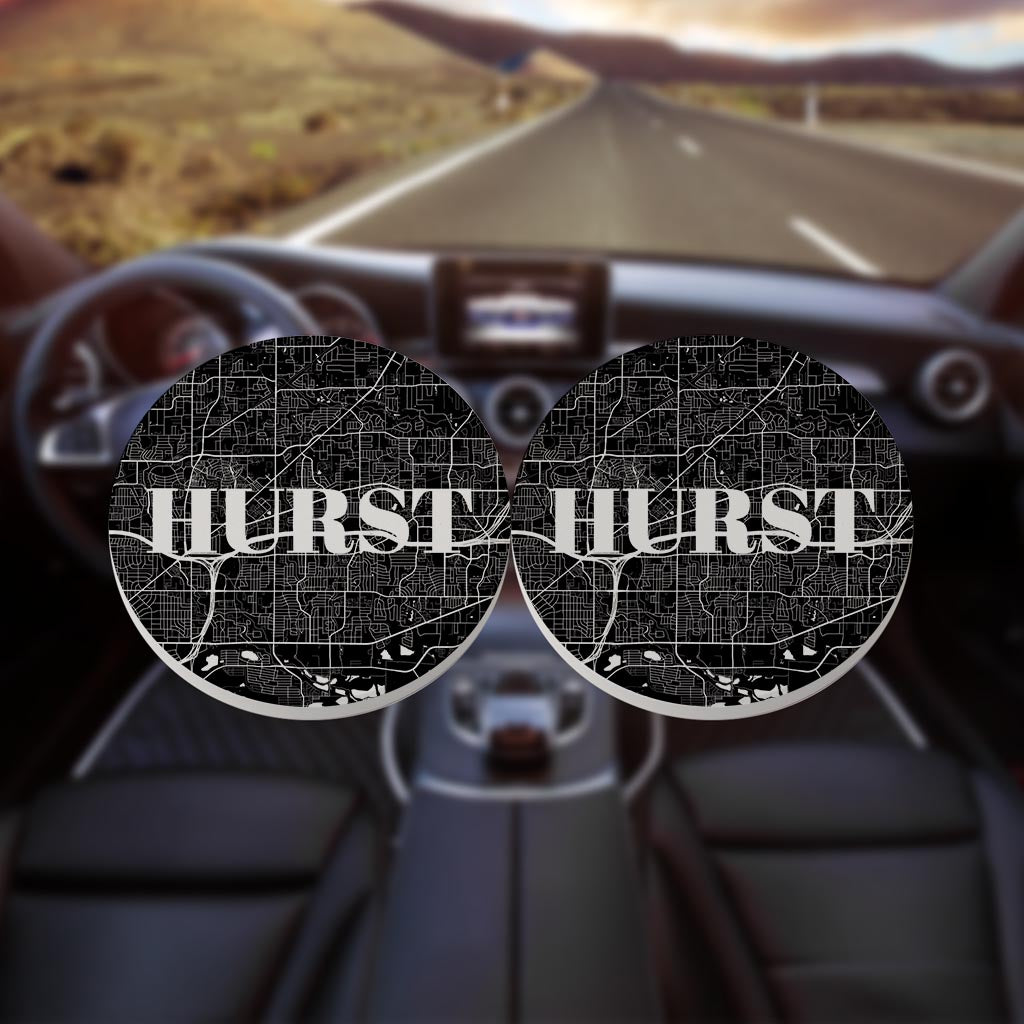 Minimalistic B&W Texas Hurst Map | Absorbent Car Coasters | Set of 2 | Min 4