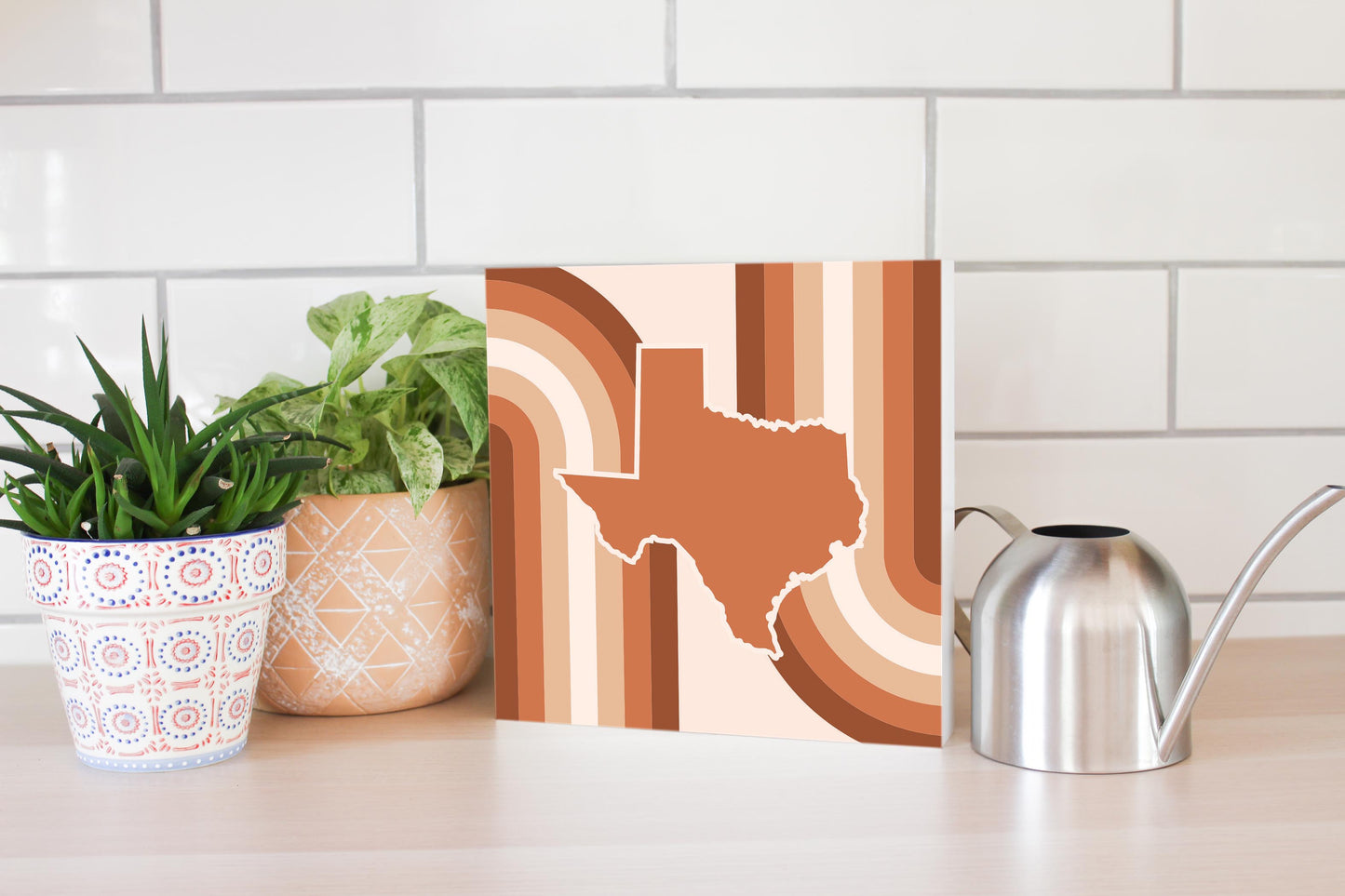Modern Minimalist Texas State Shape Retro Lines | Wood Block | Eaches | Min 2