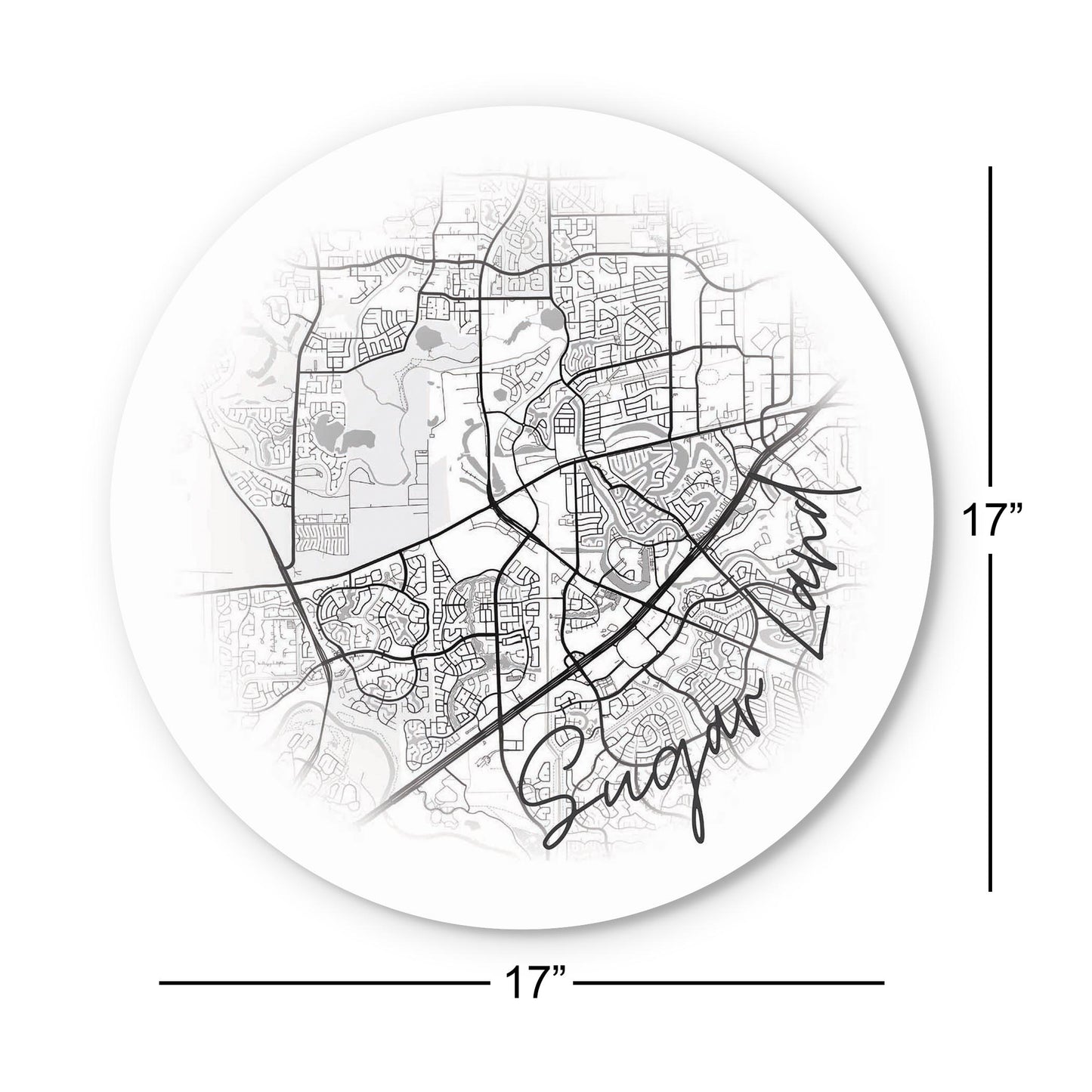 Minimalistic B&W Texas Sugarland Circle Map | Wood Sign | Eaches | Min 1