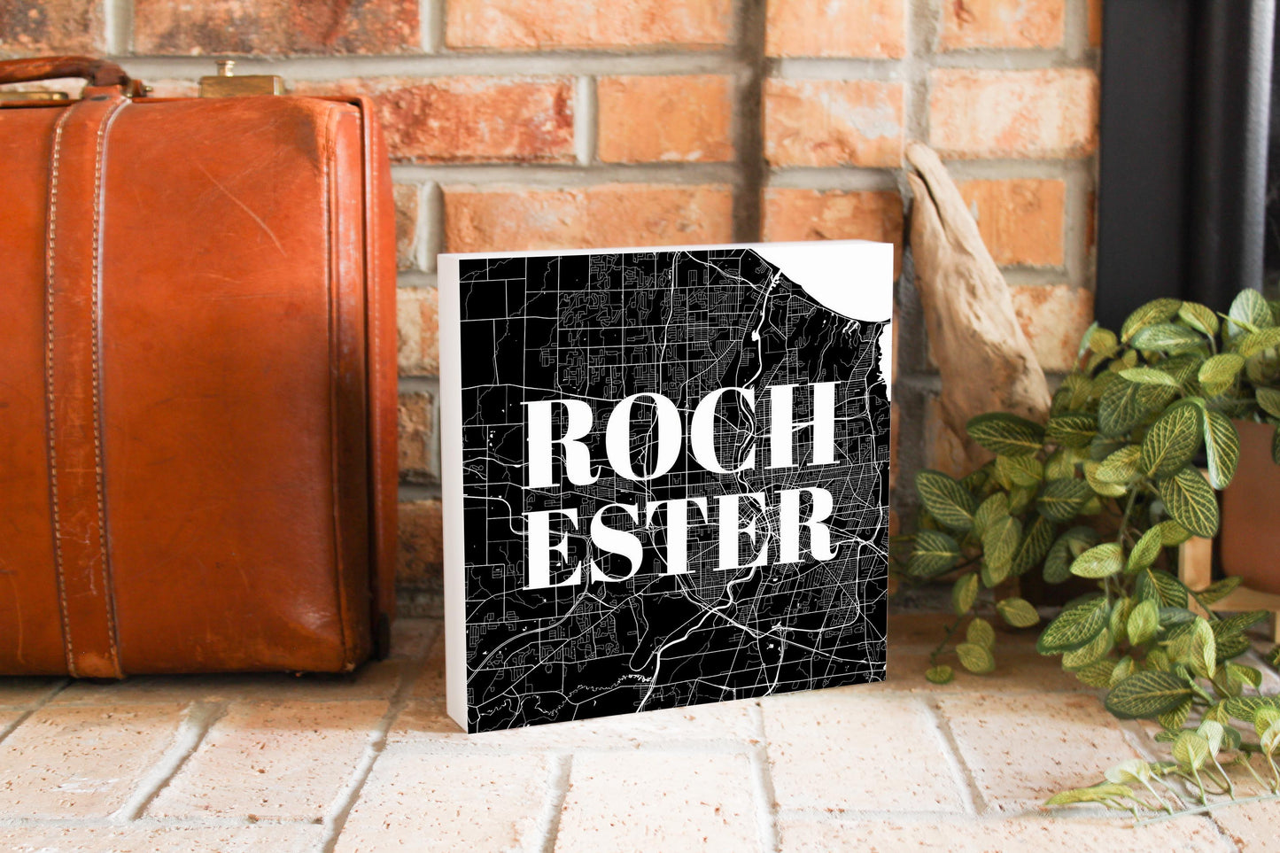 Minimalistic B&W New York Rochester Map | Wood Block | Eaches | Min 2