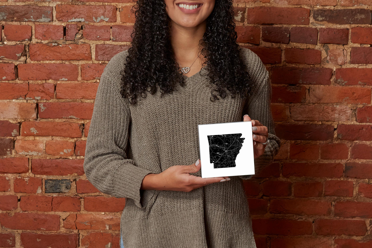 B&W Minimalist Arkansas Map | Wood Block | Eaches | Min 4
