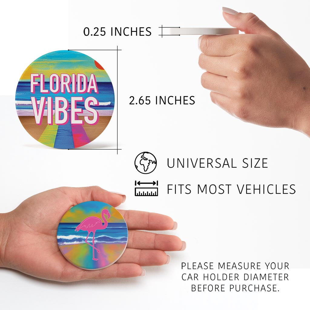 Bright Florida Beach | Absorbent Car Coasters | Set of 2 | Min 4
