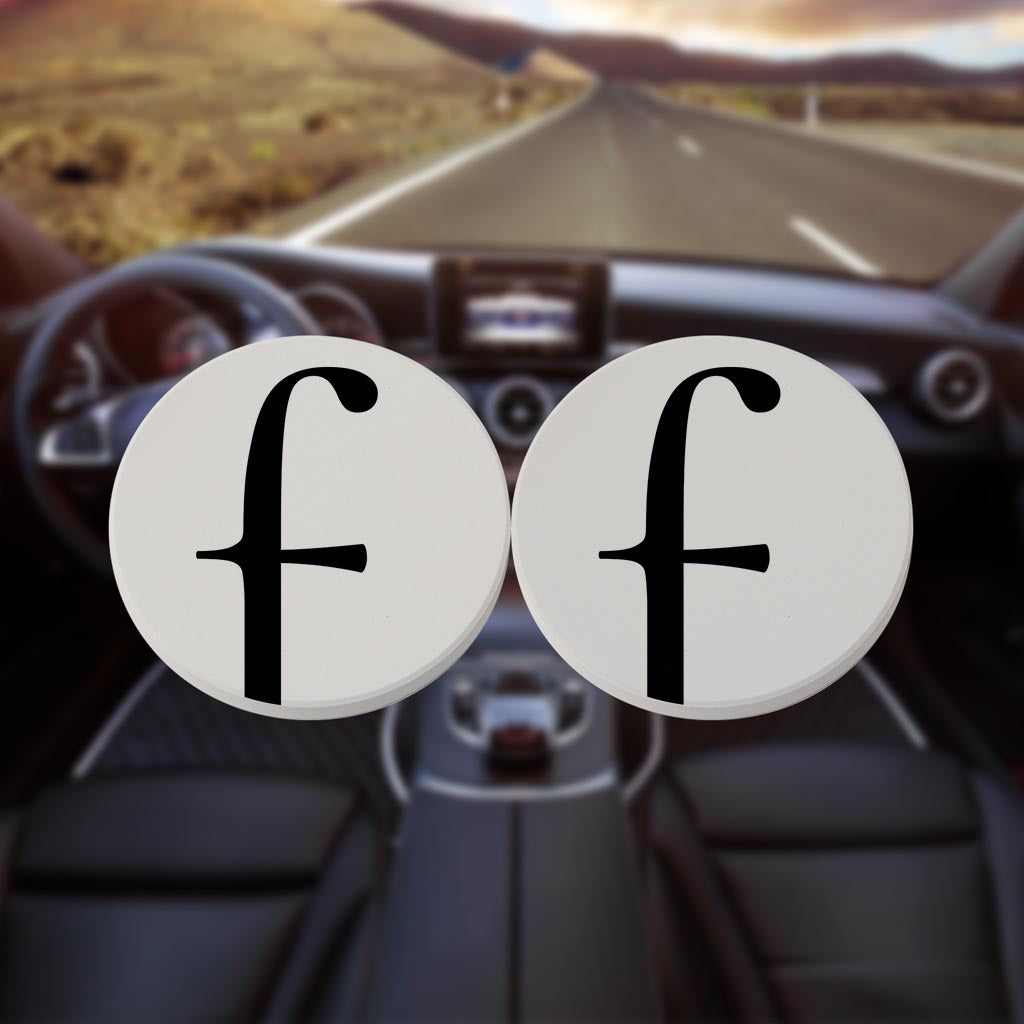 Minimalist Monogram F Circle | Absorbent Car Coasters | Set of 2 | Min 4