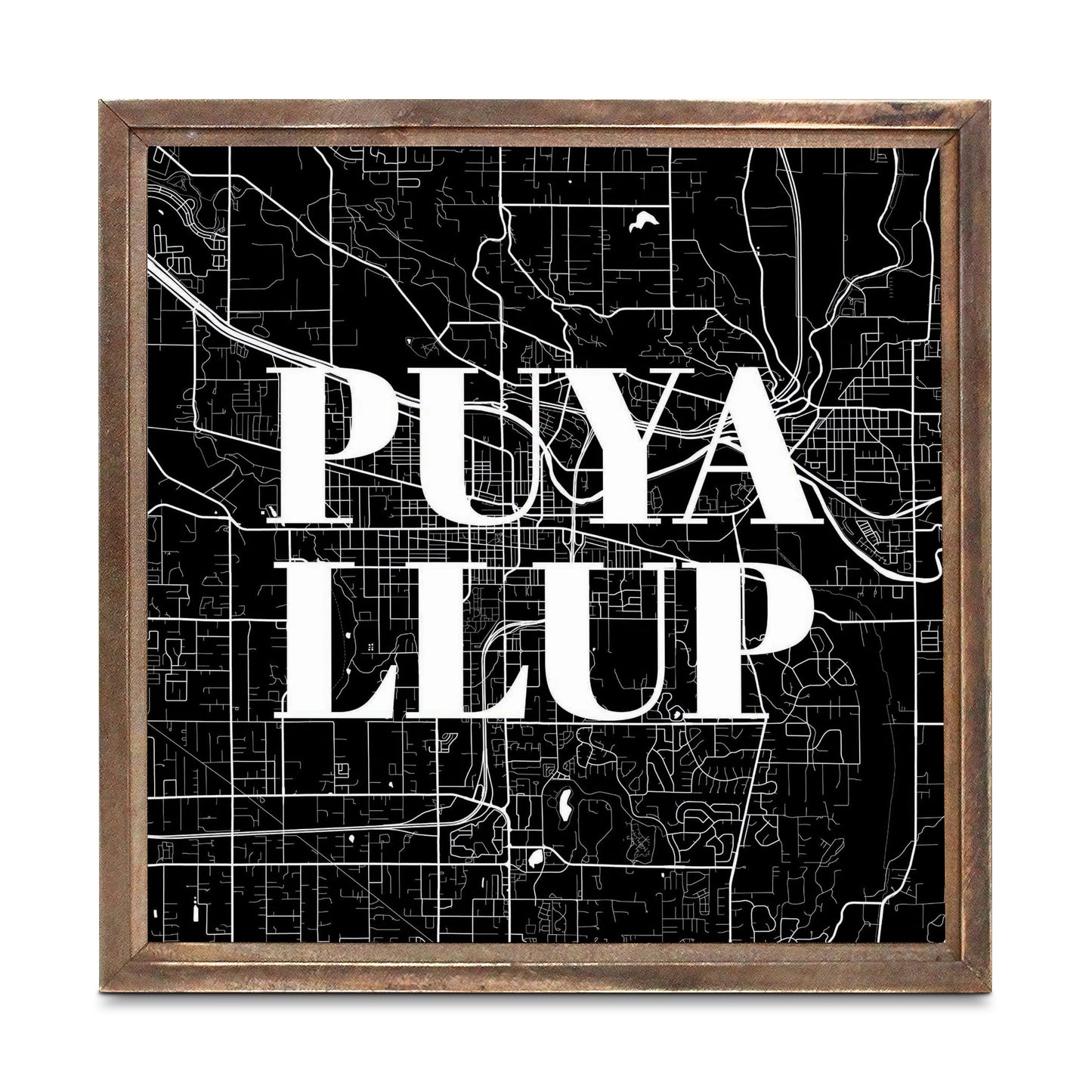 Minimalistic B&W Washington Puyallup Map | Wood Sign | Eaches | Min 1